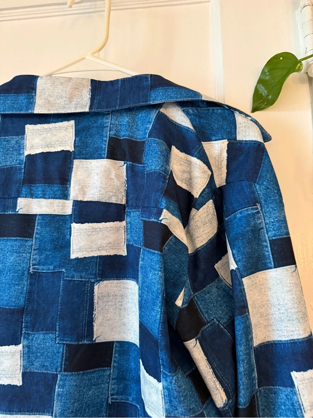 Blue and White Patchwork Button-Up Shirt - Picture 6 of 8